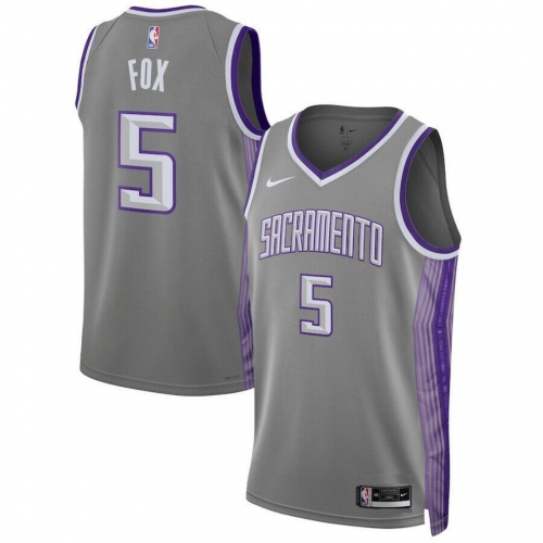 Kids Sacramento Kings De'Aaron Fox #5 Anthracite 2022/23 Swingman Jersey - City Edition